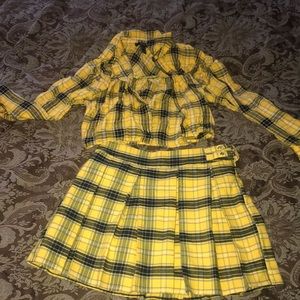 Forever 21 yellow plaid set shirt and skirt